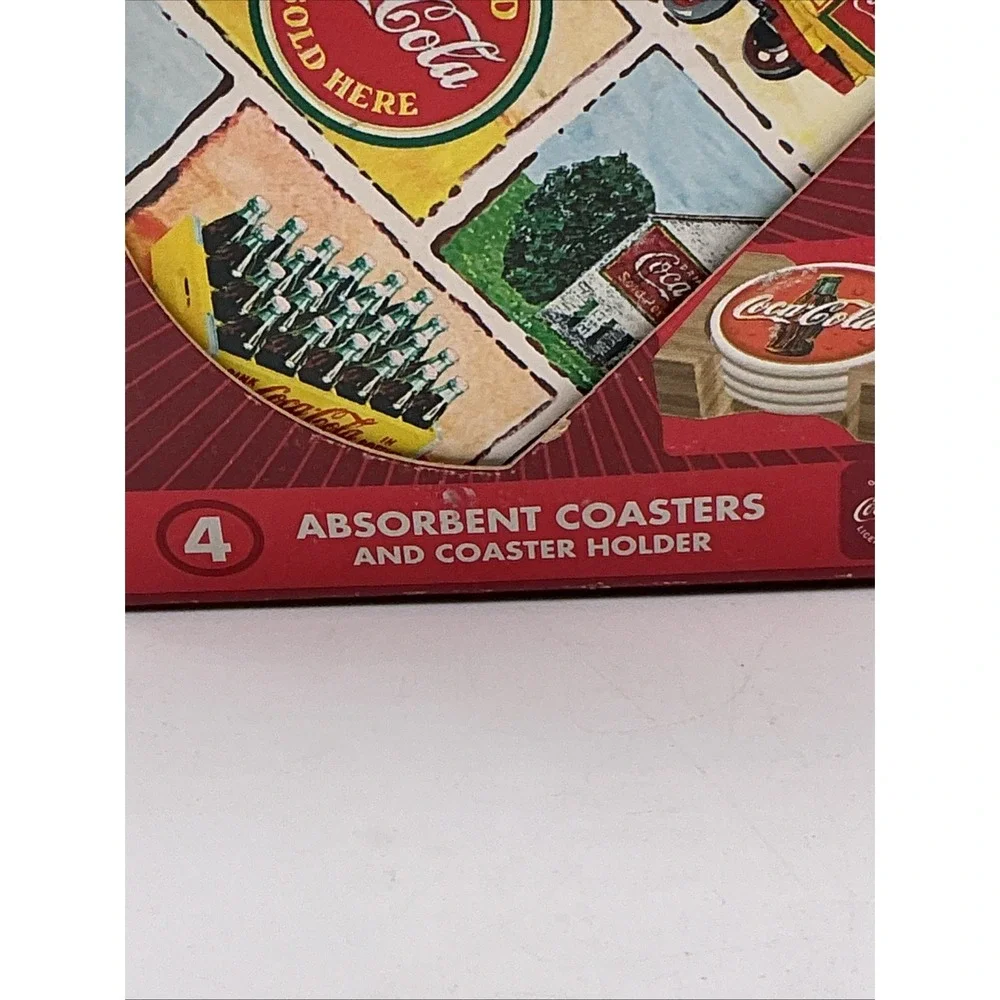 Coca Cola stoneware coasters with cork back. Set Of 4.